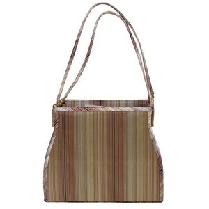 Vintage Estée Lauder Striped Satin‎ Mini Purse Bag Beaded Y2K Pink Gold